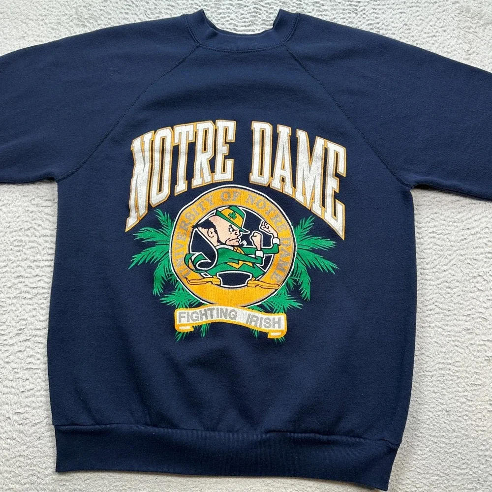 Vintage Notre Dame Fighting Irish Sweater Mens Large Navy Blue Graphics USA Made